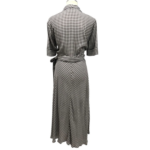 GANNI Gingham Crepe De Chin Black White Check True Wrap Dress Women’s Large - Picture 8 of 15